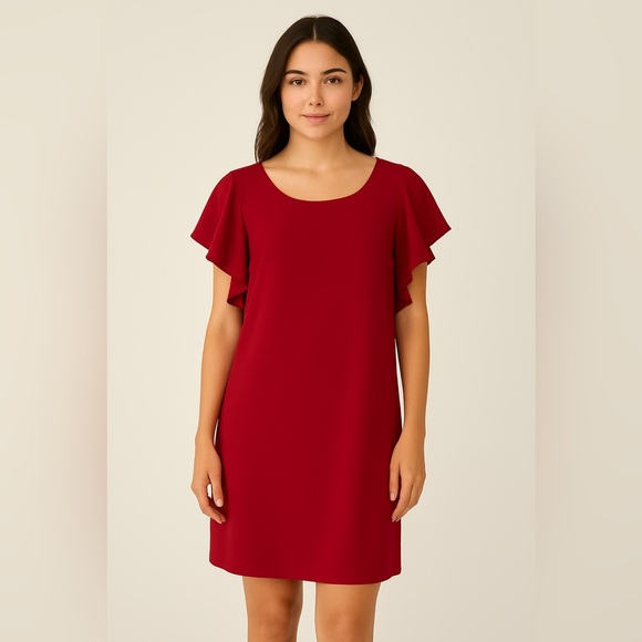 Dresses & Skirts - Elegant Red Ruffle Sleeve Dress